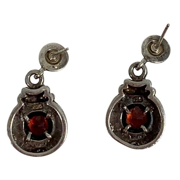 Vintage BOMA 925 Stainless Steel Garnet Dangle Drop Post Earrings - Picture 5 of 7